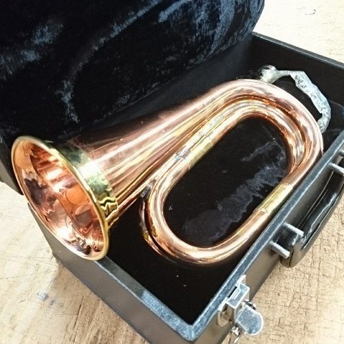 BBI-RACBNE, BRITISH BAND INSTRUMENTS BUGLE, COPPER, WITH MOUTH PIECE & DELUXE CASE, Bb