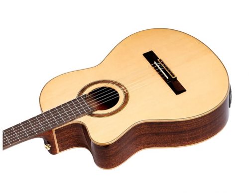 ORT-RCE138SN-L, ORTEGA NYLON STRING GUITAR, LEFT-HANDED PERFORMER SERIES, CUTAWAY/PICKUP, SOLID ALASKAN SPRUCE TOP, SAPELE BACK & SIDES, DELUXE GIGBAG - Image 6