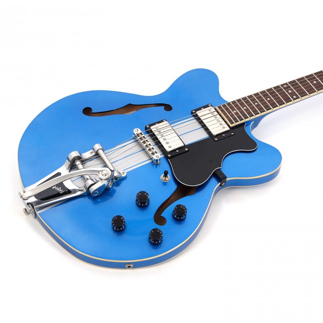 01 Hct Vth Mbl Hofner Verythin Guitar Limited Edition Metallic Blue Bigsby Centreblock Kj Music