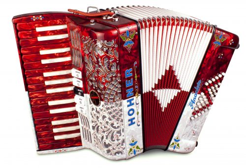 15-A9590, HOHNER ANACLETO LATINO III PIANO ACCORDION, 48 BASS/34 KEYS, LMM REEDS, FULLY CUSTOMISABLE, WITH CASE & STRAPS